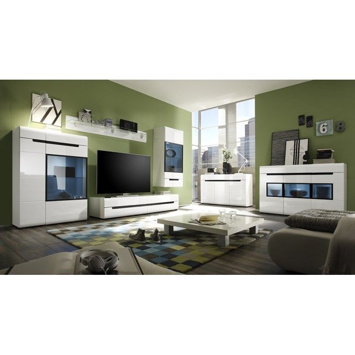 Buffet design LUCIA, 3 portes et 3 tiroirs. Coloris blanc brillant et noir