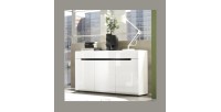 Buffet design LUCIA, 3 portes et 3 tiroirs. Coloris blanc brillant et noir
