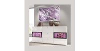 Buffet 2 portes et 3 tiroirs collection RAMOS. Éclairage LED intégré. Coloris blanc brillant et noir