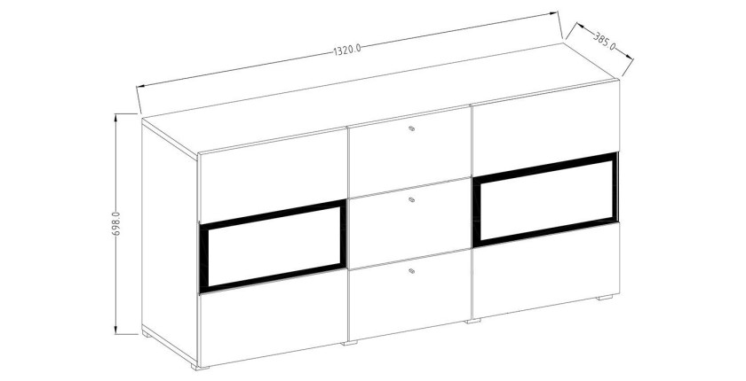 Buffet 2 portes et 3 tiroirs collection RAMOS. Éclairage LED intégré. Coloris blanc brillant et noir