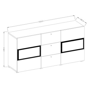 Buffet 2 portes et 3 tiroirs collection RAMOS. Éclairage LED intégré. Coloris blanc brillant et noir