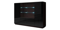 Buffet haut TONGA quatre portes et deux tiroirs. Couleur Wengé. LED incluses. Style design.