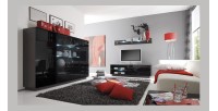 Buffet haut TONGA quatre portes et deux tiroirs. Couleur Wengé. LED incluses. Style design.