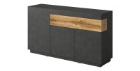 Buffet, bahut, enfilade KILES trois portes et un tiroir. Coloris gris anthracite et chêne. Style design