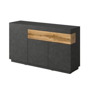 Buffet, bahut, enfilade KILES trois portes et un tiroir. Coloris gris anthracite et chêne. Style design