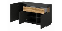 Buffet, bahut, enfilade KILES trois portes et un tiroir. Coloris gris anthracite et chêne. Style design