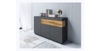 Buffet, bahut, enfilade KILES trois portes et un tiroir. Coloris gris anthracite et chêne. Style design
