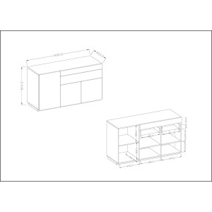 Buffet, bahut, enfilade KILES trois portes et un tiroir. Coloris gris anthracite et chêne. Style design