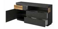 Buffet collection KILES 170cm, LED intégré. Coloris gris anthracite et chêne. Style design
