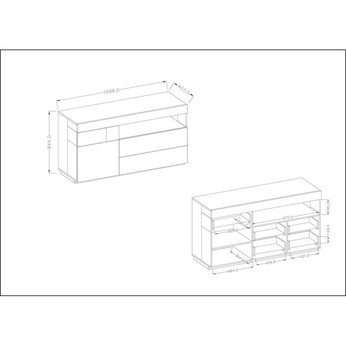 Buffet collection KILES 170cm, LED intégré. Coloris gris anthracite et chêne. Style design