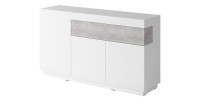 Buffet, bahut, enfilade KILES trois portes et un tiroir. Coloris blanc et gris. Style design