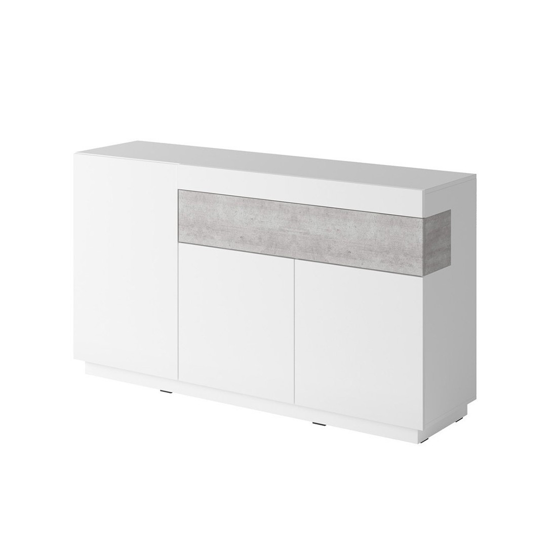 Buffet, bahut, enfilade KILES trois portes et un tiroir. Coloris blanc et gris. Style design