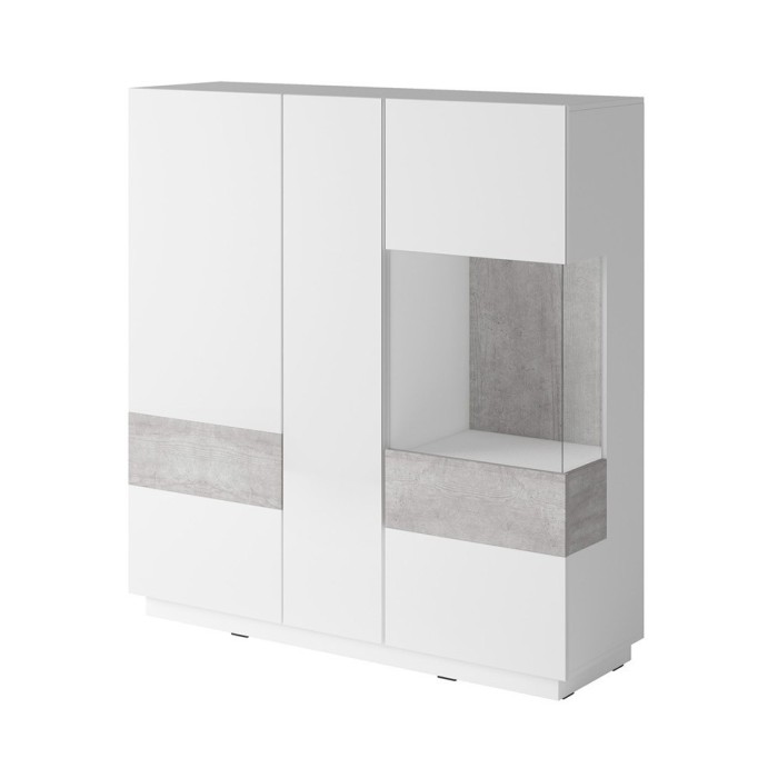 Buffet haut KILES trois portes avec LED. Coloris blanc et gris. Style design