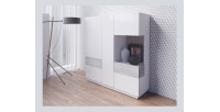 Buffet haut KILES trois portes avec LED. Coloris blanc et gris. Style design