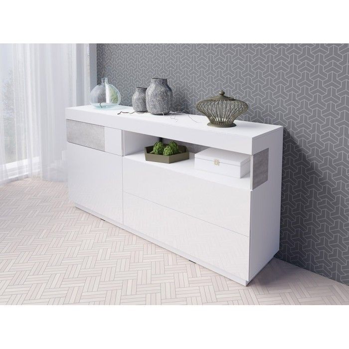 Buffet collection KILES 170cm, LED intégré. Coloris blanc et gris. Style design