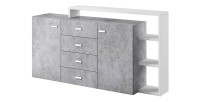 Buffet avec étagère intégrée collection BERGAME 180cm. Coloris Gris et blanc. Style design