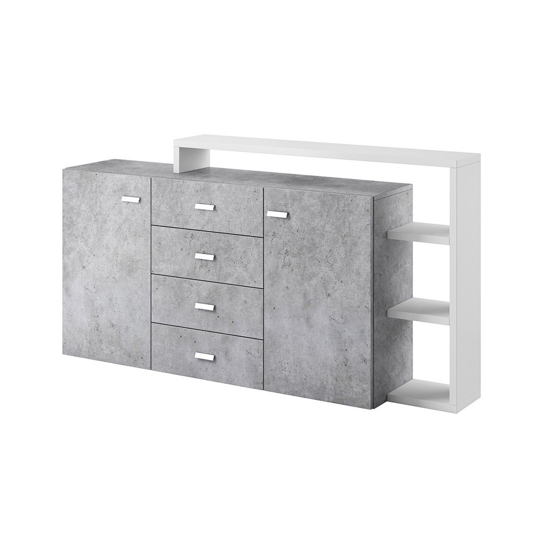 Buffet avec étagère intégrée collection BERGAME 180cm. Coloris Gris et blanc. Style design