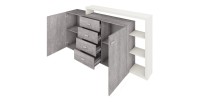 Buffet avec étagère intégrée collection BERGAME 180cm. Coloris Gris et blanc. Style design