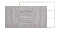 Buffet avec étagère intégrée collection BERGAME 180cm. Coloris Gris et blanc. Style design