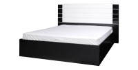 Ensemble design pour chambre à coucher LINA noir. Lit coffre 180x200 + 2 chevets avec LED + commode avec LED