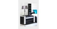 Ensemble design pour chambre à coucher LINA noir. Lit coffre 180x200 + 2 chevets avec LED + commode avec LED