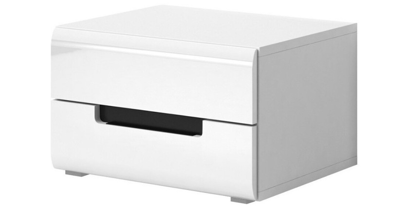 Ensemble Lit 160x200 plus 2 Chevets. Collection LUCIA. Couleur blanc. Style design.