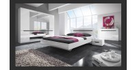 Ensemble Lit 160x200 plus 2 Chevets. Collection LUCIA. Couleur blanc. Style design.