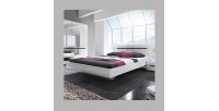 Ensemble Lit 160x200 plus 2 Chevets. Collection LUCIA. Couleur blanc. Style design.