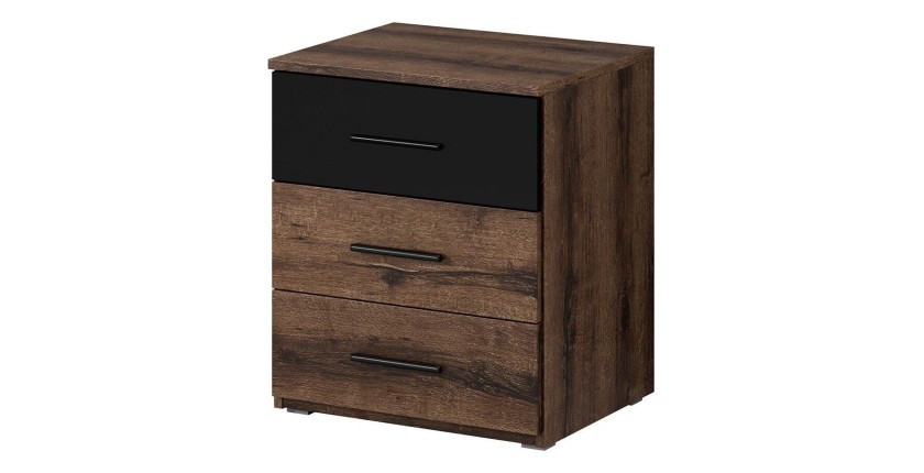 Ensemble Lit 160x200 plus Chevets collection EOS. Couleur chêne foncé et noir.