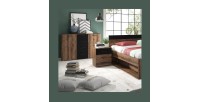 Ensemble Lit 160x200 plus Chevets collection EOS. Couleur chêne foncé et noir.
