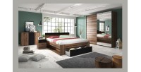 Ensemble Lit 160x200 plus Chevets collection EOS. Couleur chêne foncé et noir.