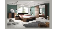 Ensemble Lit 180x200 plus Chevets collection EOS. Couleur chêne foncé et noir.
