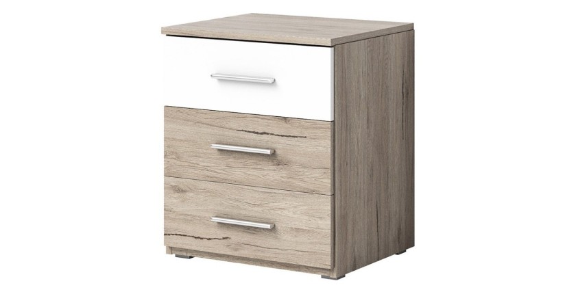 Ensemble Lit 160x200 et Chevets collection EOS. Couleur chêne clair et blanc.
