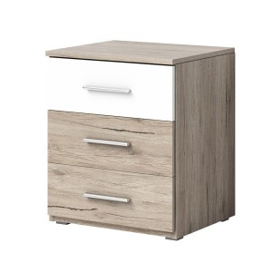 Ensemble Lit 160x200 et Chevets collection EOS. Couleur chêne clair et blanc.