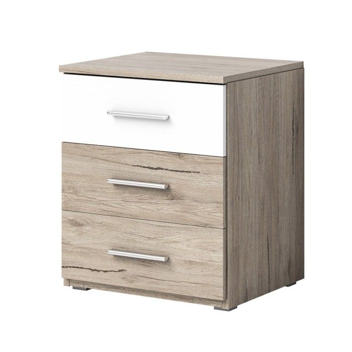 Ensemble Lit 180x200 et Chevets collection EOS. Couleur chêne clair et blanc.