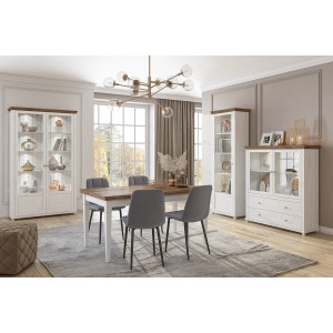 Ensemble de 4 meubles pour salle à manger coloris frêne blanc et chêne. Collection ASSIA