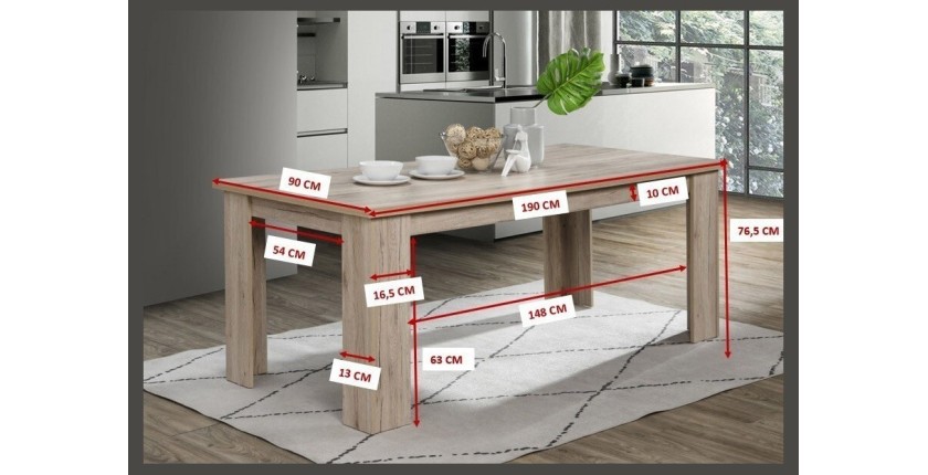 Table 190 x 90 Collection VERMONT. Coloris bois - Style rustique.