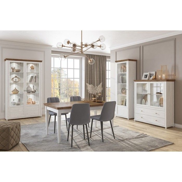 Table extensible jusqu'à 240cm pour salle à manger Collection ASSIA. Coloris frêne blanc et chêne