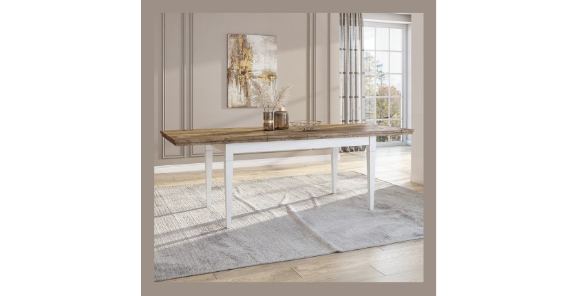 Table extensible jusqu'à 240cm pour salle à manger Collection ASSIA. Coloris frêne blanc et chêne