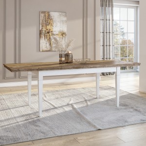Table extensible jusqu'à 240cm pour salle à manger Collection ASSIA. Coloris frêne blanc et chêne