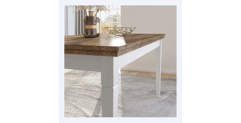Table extensible jusqu'à 240cm pour salle à manger Collection ASSIA. Coloris frêne blanc et chêne