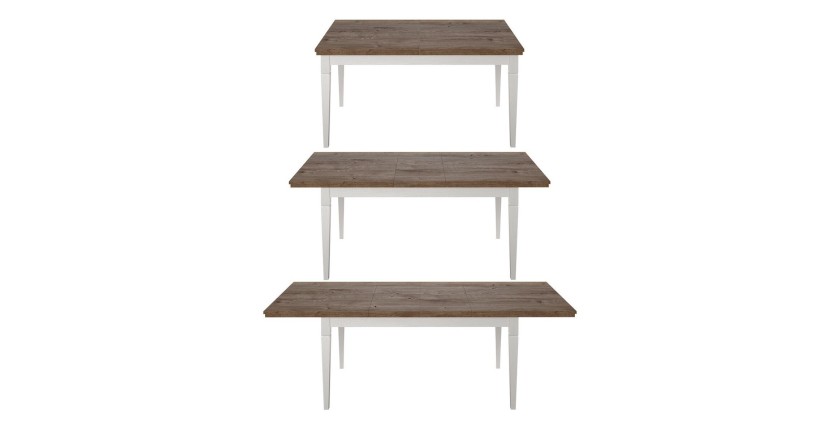 Table extensible jusqu'à 240cm pour salle à manger Collection ASSIA. Coloris frêne blanc et chêne