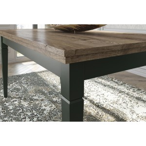 Table extensible jusqu'à 240cm pour salle à manger Collection ASSIA. Coloris vert et chêne