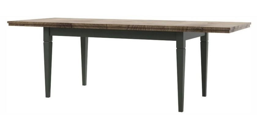 Table extensible jusqu'à 240cm pour salle à manger Collection ASSIA. Coloris vert et chêne