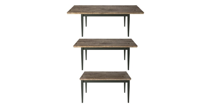 Table extensible jusqu'à 240cm pour salle à manger Collection ASSIA. Coloris vert et chêne