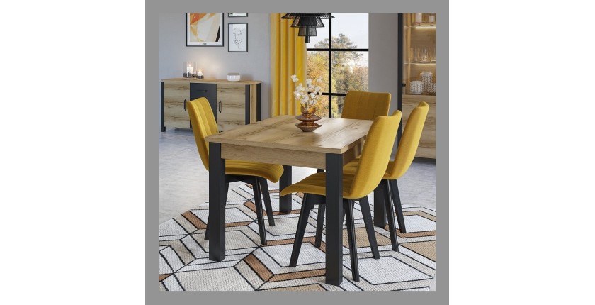 Table 6 personnes pour  pour salle à manger Collection DARWIN. Plateau chêne clair. Pieds noirs