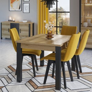 Table 6 personnes pour  pour salle à manger Collection DARWIN. Plateau chêne clair. Pieds noirs