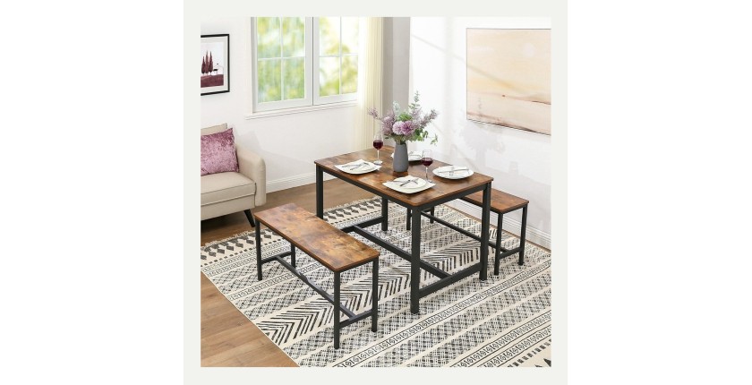 Lot de 2 bancs style industriel collection TAMPA structure en métal et assise en bois.