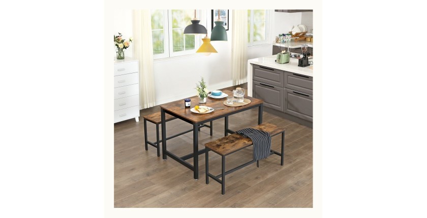 Lot de 2 bancs style industriel collection TAMPA structure en métal et assise en bois.