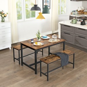Lot de 2 bancs style industriel collection TAMPA structure en métal et assise en bois.